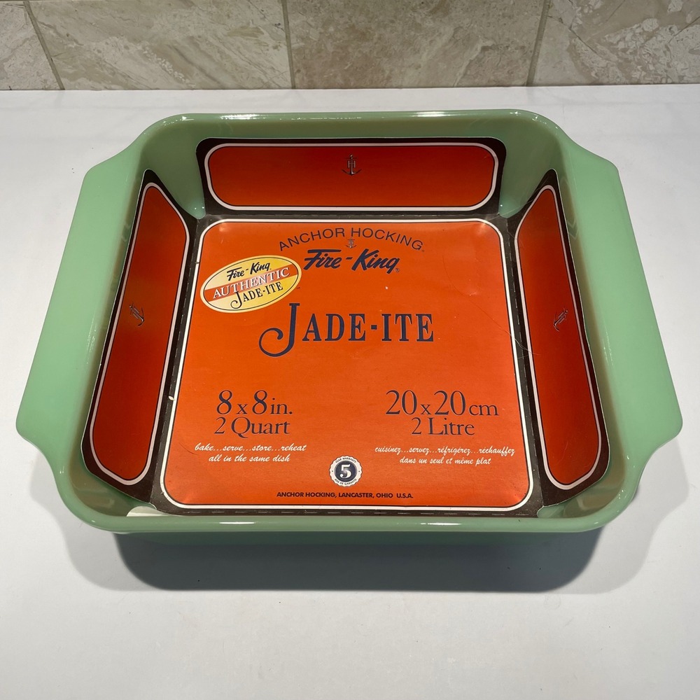 Anchor Hocking Fire-King Jadeite 8x8 Square Baking Dish 2 Quart Green Milk Glass
